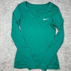 Nike Shirt Womens Small Long Sleeve Drifit Vneck Performance Wear Activewear